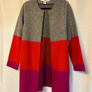 Max Studio Gray Red Purple Open Cardigan